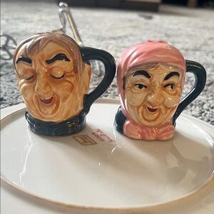 Vintage Character Salt and Pepper Set - Pink and Brown